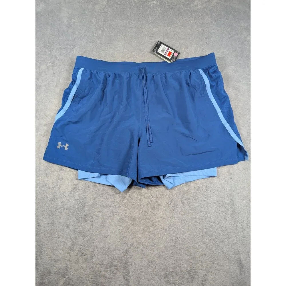 Under Armour Mens Shorts XXL Blue 2 in 1 Fitted Compression Active Performance